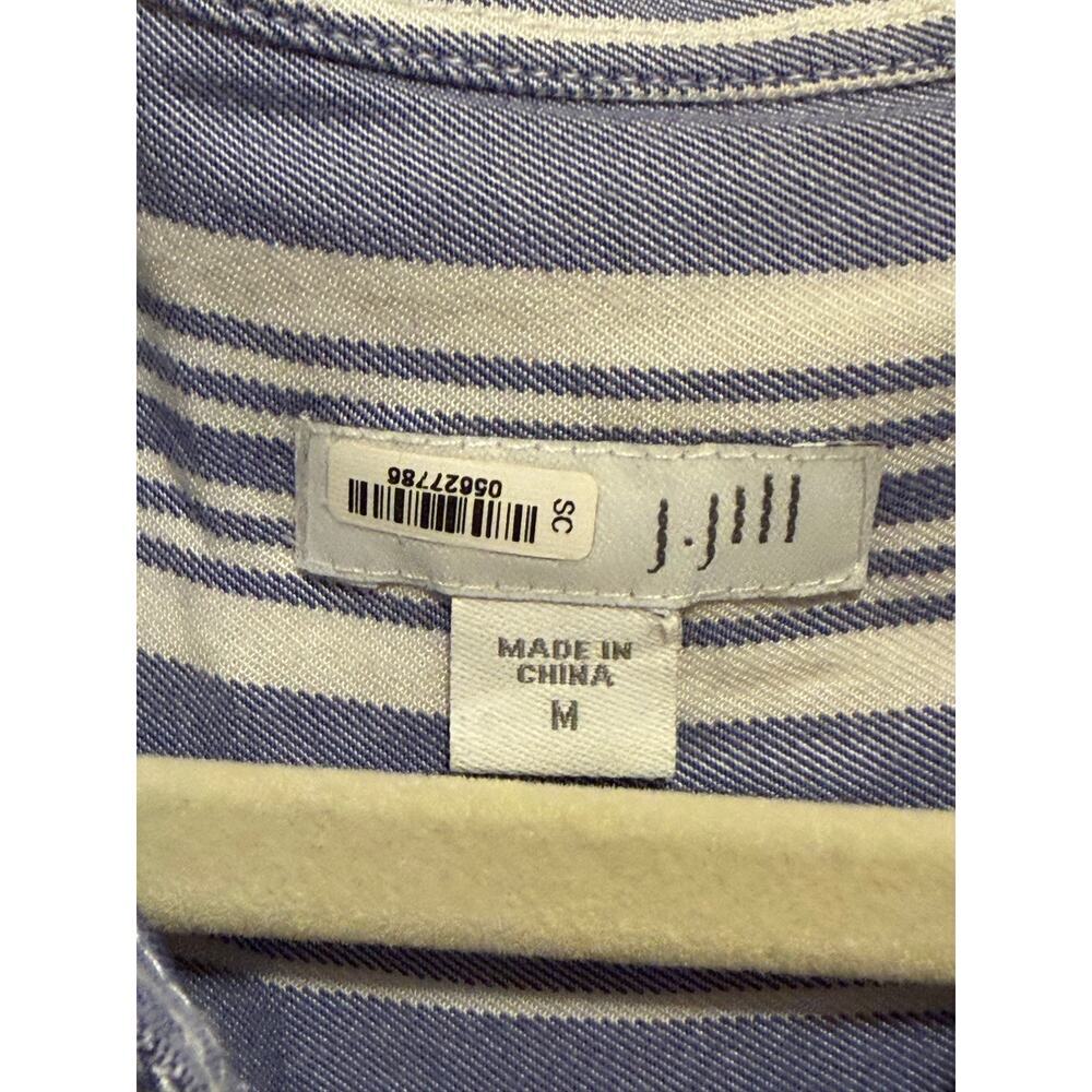 J. Jill Blue White Tunic Shirt Dress Long Sleeve Pockets Buttons Rayon Women's M - Picture 5 of 15